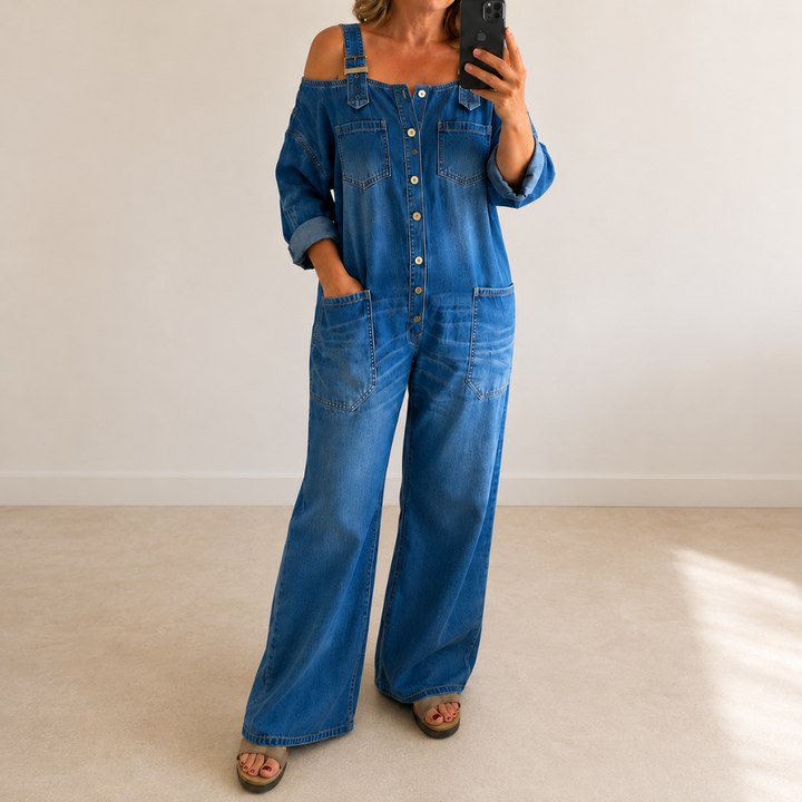Sophia | Off Shoulder Denim Jumpsuit