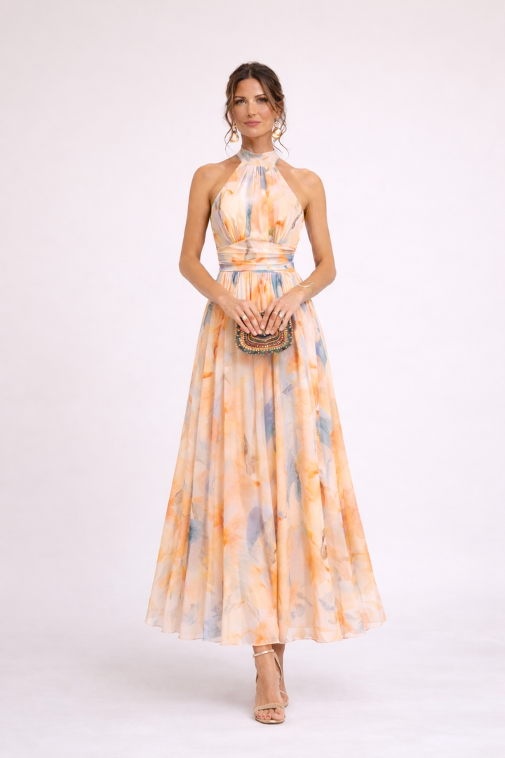 CAMILLE – Watercolor Halter Dress
