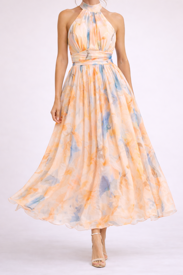 CAMILLE – Watercolor Halter Dress