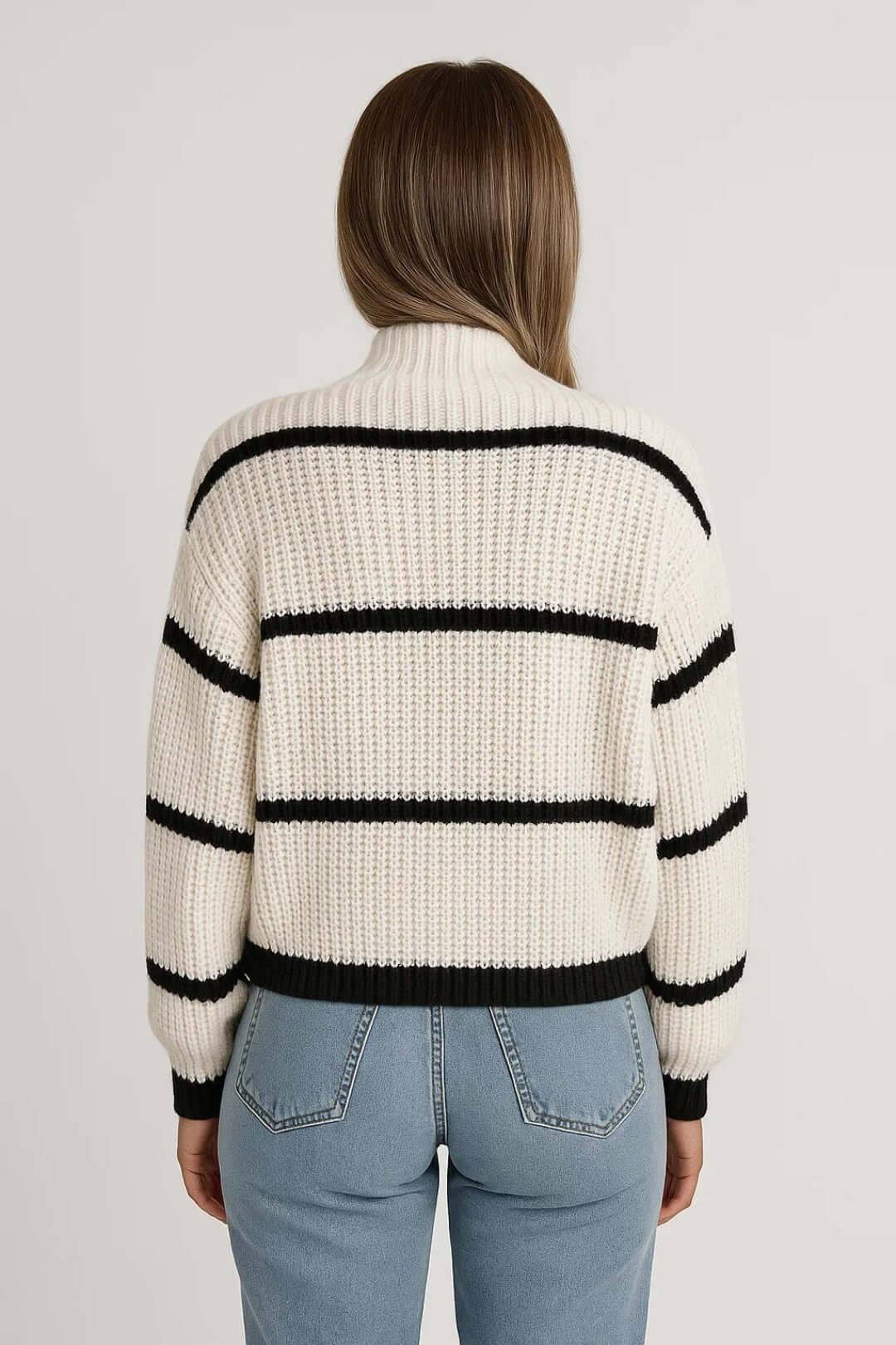 Ruby | Ribbed Striped Jumper with Stand Collar – Warm & Casual