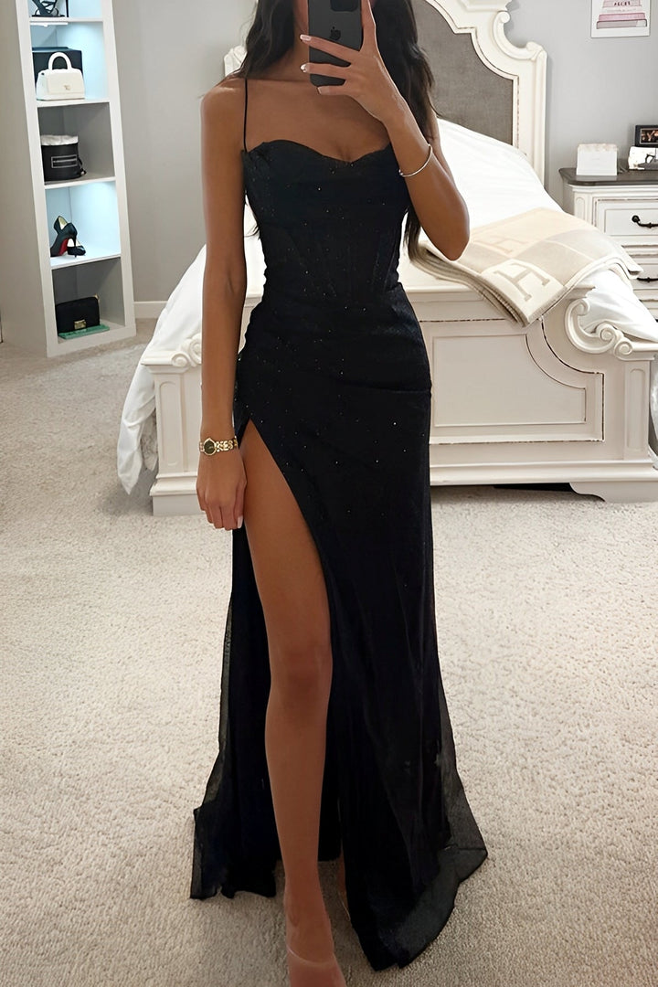 Niamh | Corset Maxi Dress with High Slit and Spaghetti Straps