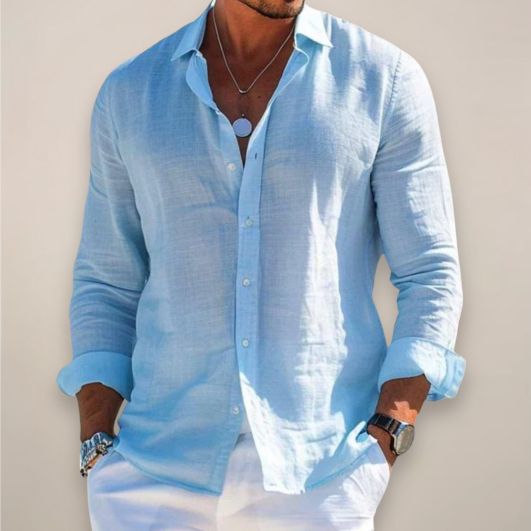 Men’s Linen Casual Long Sleeve Shirt – Solid Colour Button-Up in Multiple Shades