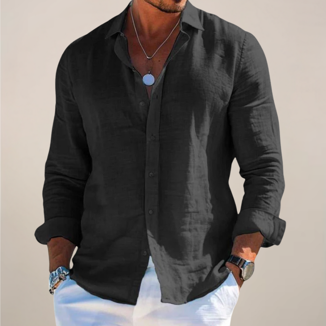 Men’s Linen Casual Long Sleeve Shirt – Solid Colour Button-Up in Multiple Shades