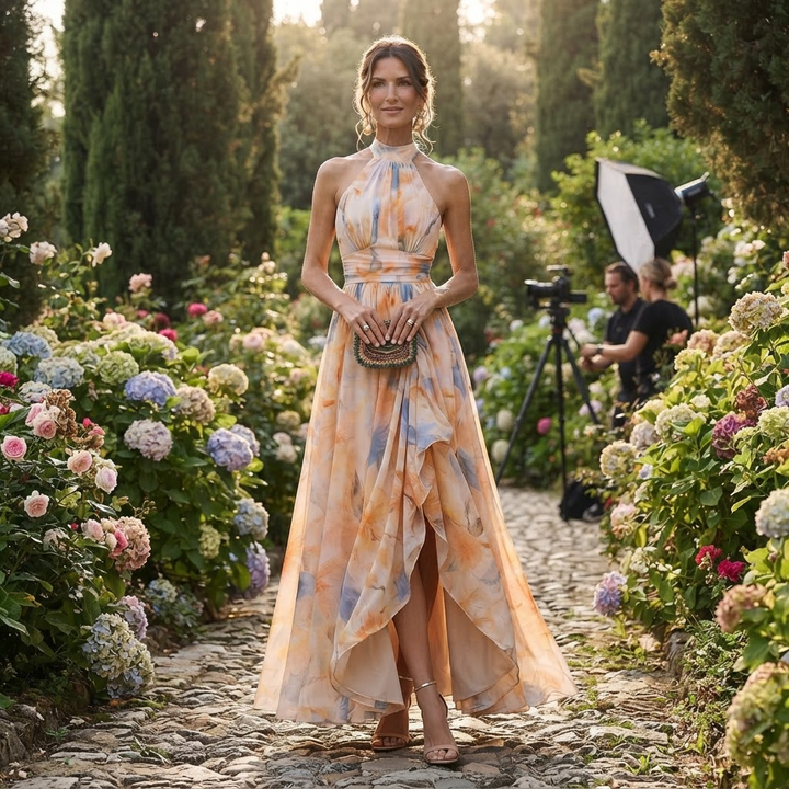CAMILLE – Watercolor Halter Dress